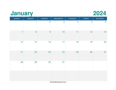 printable monthly calendar january 2024