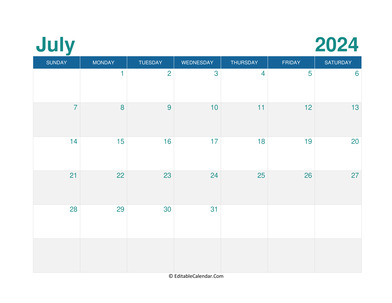 printable monthly calendar july 2024