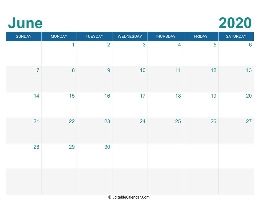 printable monthly calendar june 2020