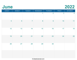 printable monthly calendar june 2022