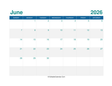 printable monthly calendar june 2026