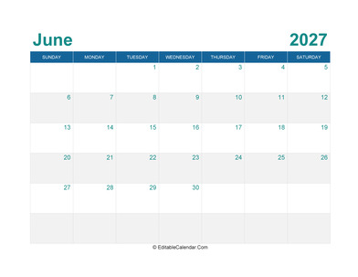 printable monthly calendar june 2027