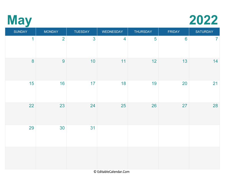 may 2022 editable calendar with holidays