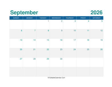 printable monthly calendar september 2026