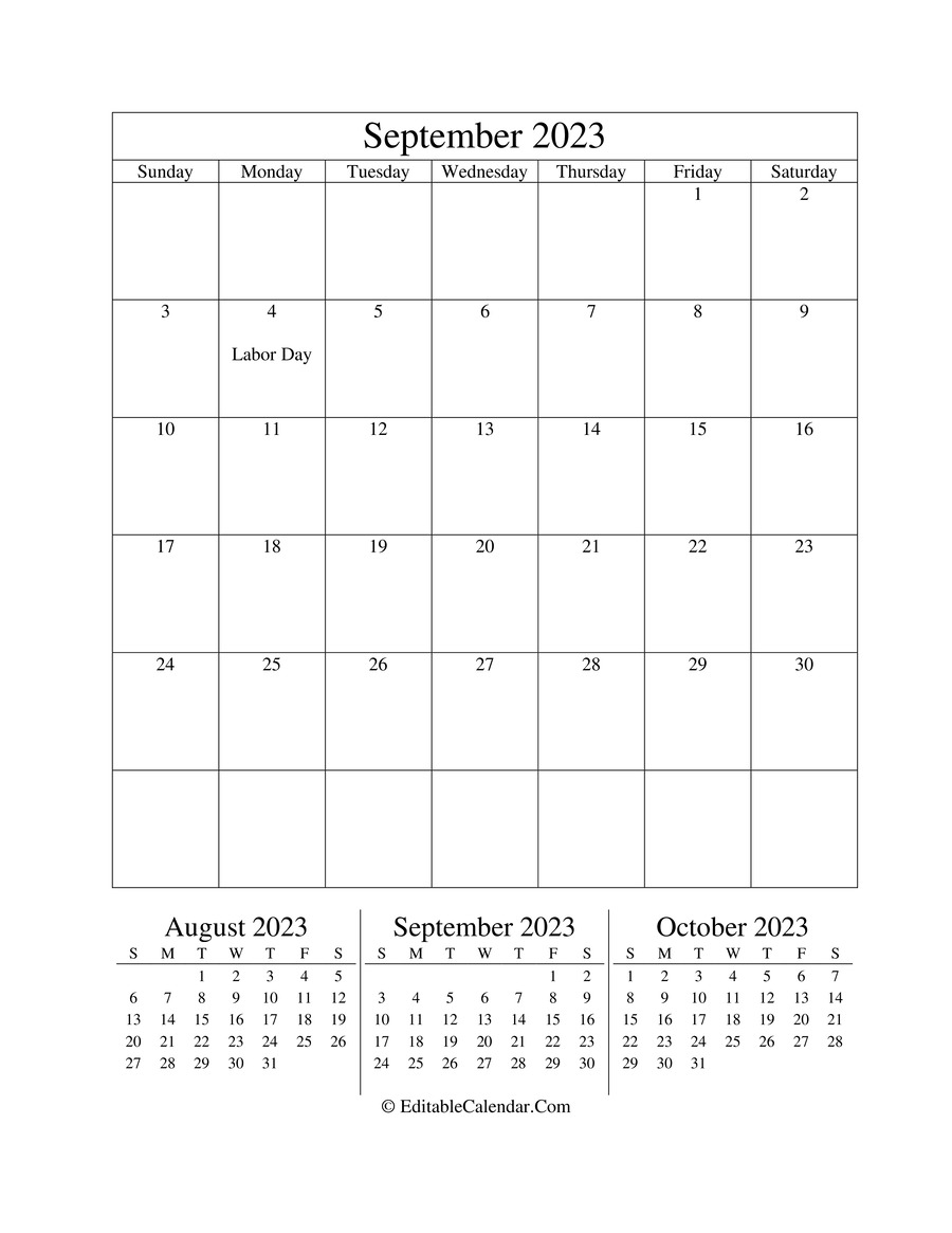 september 2023 editable calendar portrait