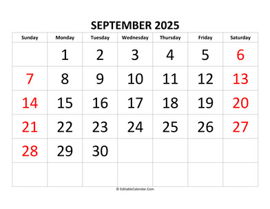 september 2025 calendar editable