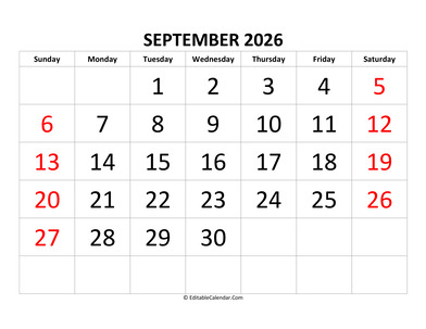 september 2026 calendar editable