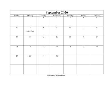 september 2026 printable calendar with holidays