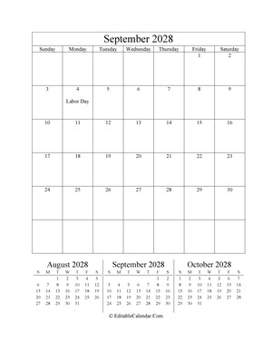 september 2028 editable calendar portrait