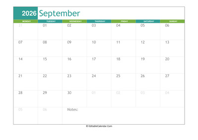 september calendar 2026 printable