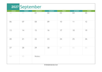 september calendar 2027 printable